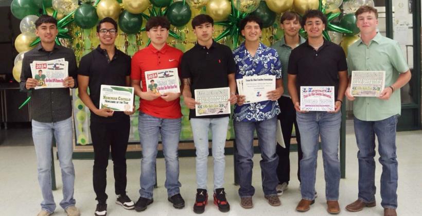 2023-2024 FOOTBALL AWARDS - JJ Jaramillo, Nehemiah Castillo, Timothy Tovar, Gavin Gonzales, Froylan Agundiz, Tyler Tanaro, Alejandro Gonzales and Slade Beerwinkle. (Submitted Photo)