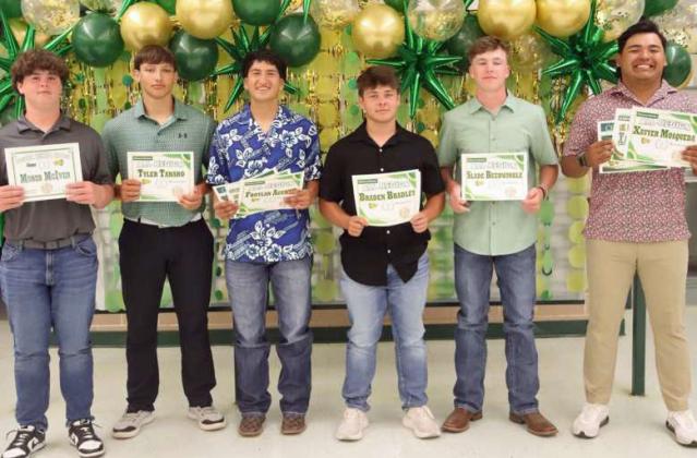 2023-2024 BOY’s GOLF AWARDS - Moses McIver; Tyler Tanaro, All-Region Team; Froylan Agundiz, All-Region Team, Braden Bradley, All-Region Team; Slade Beerwinkle, All-Region Team and Xavyer Mosqueda, All-Region Team. (Submitted Photo)