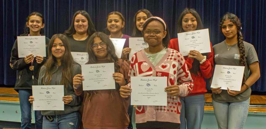 Junior High Athletics - (Top row L-R): Jasmine Drake, Ruby Martel, Iris Villa, Madeline Flores, Yeidy Bueno and Sunaimi Garcia Leal. (Bottom row L-R): Yareli Contreras, Leyla Ramirez and Melanie Martin. (Submitted Photo)