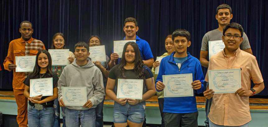 Coach Light’s History Awards- (Top row L-R): Jayson Lee, America Pacheco Quiroz, Jasmin Muniz Ramirez, Kevin Garcia Torres, Isaura Jimenez and Joel Garcia Torres. (Bottom row L-R): Deserie Rodriguez, Jose Fierro, Ruby Martel, Fabien Reyes and Brennen Garcia. (Submitted Photo)