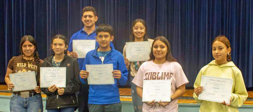 Mrs Kelley’s Math Awards- (Top row L-R): Kevin Garcia and America Pacheco Quiroz. (Bottom row LR): Danya Muniz, Jasmine Drake, Fabien Reyes, Mireya Muniz and Isaura Jimenez. (Submitted Photo)
