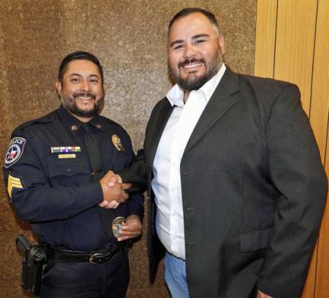 On Monday, Littlefield Police Chief Samuel Garcia promoted Sergeant Pedro Cruz to Lieutenant. (Submitted Photo)