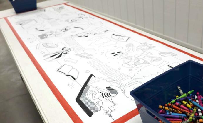 A large Coloring table was available for the young artists of the Lamb County Library Summer Reading Program at their event held on Saturday, June 29, 2024. (Photo by Ann Reagan)