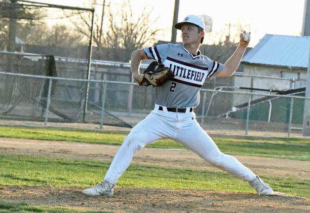 Littlefield’s Major McNeese, pitched six innings for the Wildcats on Tuesday in their district-opener against Idalou, giving up five hits, four walks and four runs, two earned, while striking out eight. (Staff Photo by Derek Lopez)