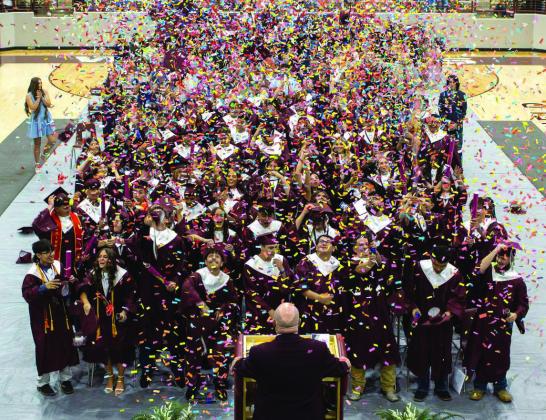 The Littlefield High School Class of 2026 celebrates the end of a chapter at the 2026 Graduation Ceremony on May 22, 2026. (Photo by Madison Vidales)