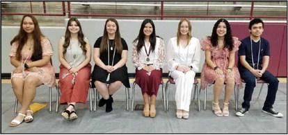 PCT/PHELBOTOMY CERTIFICATION - The following students were presented with a cord at the Academic Awards Banquet on Tuesday morning at Wildcat Gym indicating that they’ve earned their Patient Care Technician/Phelbotomy Certification. The cords were presented by Jenna Ozbirn to: Delila Armstrong, Meirya Rodriguez, Briann McKinnerny, Madalyn Tarango, MyKenzie Price, Ale Hinojosa and Ivan Sanchez. (Staff Photo by Derek Lopez)