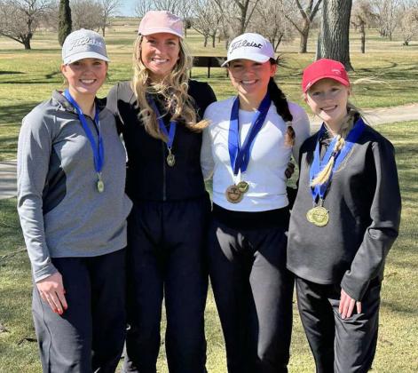 The Sudan Nettes’ varsity golf team took first place at the Farwell Invitational Golf Tournamnet. Addisyn Harrell took first place overall individually, while Emry Humphreys took third place individually. (Submitted Photo)