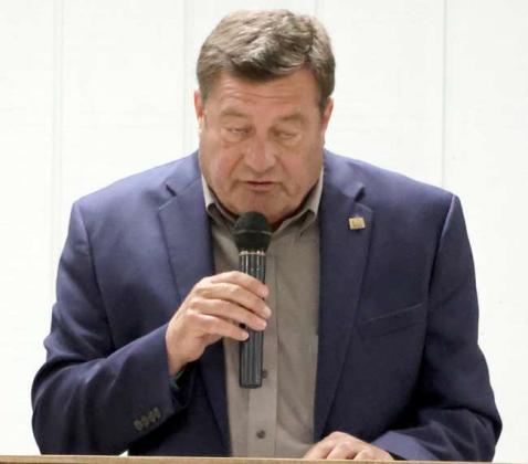 Bryan Baker TCP Board President, greeted members and guests at the TCP annual meeting held at the newly refurbished Lamb County AG Center on Thursday, April 18, 2024. (Photo by Ann Reagan)