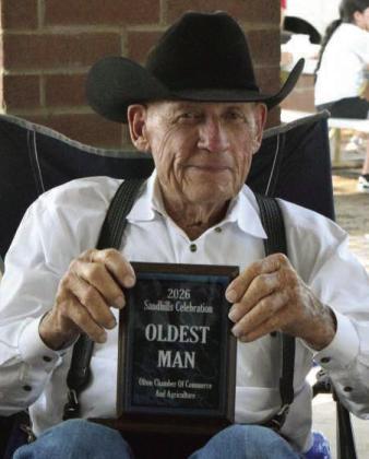 Leon Griffin was honored with the Olton’s oldest man award during the Recognition of Pioneers and Guests program at the 2026 Olton Sandhills Celebration on Aug. 1. (Photo by Leon Szaniszlo)