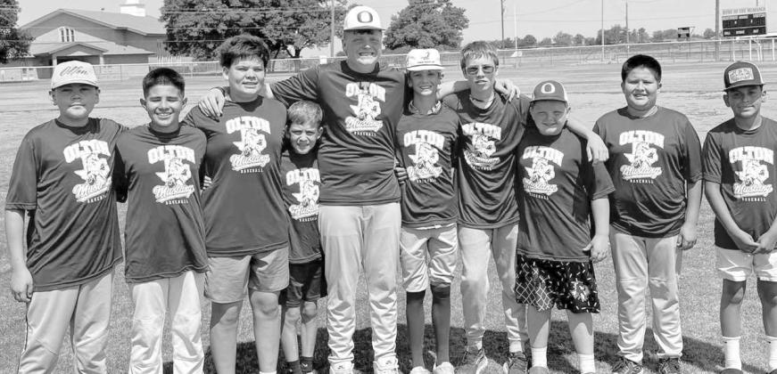 Shown are campers who attended the afternoon session of the Olton Youth Baseball Camp last week, with New Mustangs’ Head Baseball Coach Kris Cavazos. (Submitted Photo)