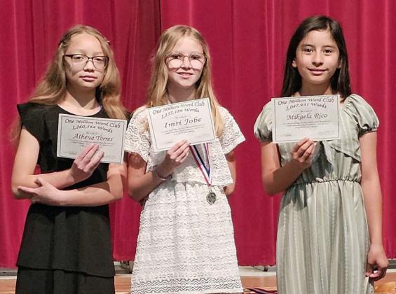 FOURTH GRADE MILLION WORD CLUB Athena Torres, Imri Jobe and Mikaela Rico
