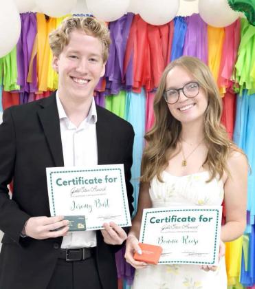 The Gold Star Award winners for 2023-2024 are Jeremy Burt and Bonnie Reese. The Gold Star is the highest award presented to outstanding senior members of Lamb County 4-H. (Photo by Ann Reagan)