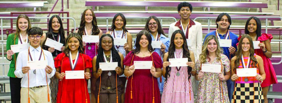 Littlefield High School graduates receive honor cords from South Plains College at the Littlefield High School academic awards ceremony on May 19, 2026. (Photo by Madison Vidales)