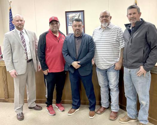 The Littlefield City Council poses for a picture with the New City Manager after Tuesday night’s City Council Meeting. (Shown L-R): Mayor Eric Turpen, Council Member Michael Rangel, New City Manager Ray Resendez, Council Member Eric Saenz and Council Member Kenny Rucker. (Submitted Photo)