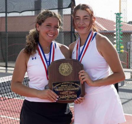 Olton’s girl’s doubles tennis team of Kambri Ruiz and Llama Ramirez qualified for Regionals, which will take place on May 8th in Amarillo. (Photo Courtesy of Dusty Gorman)