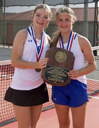 Olton’s girl’s doubles tennis team of HalleeKate Hugley and Ella Azam qualified for Regionals, which will take place on May 8th in Amarillo. (Photo Courtesy of Dusty Gorman)
