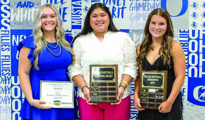 Softball Awards: Macie Reese, THSCA 2nd Team Academic All-State; Alyssa Rivera, Fighting Heart Award; Bryleigh Hall, Defensive MVP. (Photo Courtesy of Dusty Gorman)