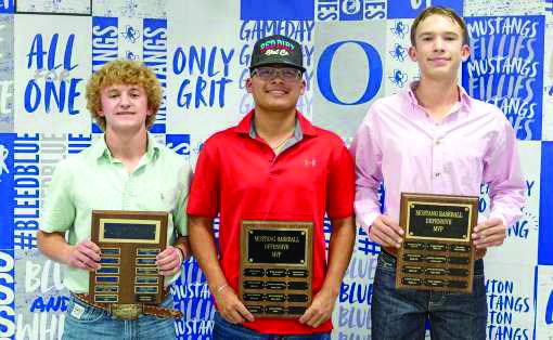 Baseball Awards: Callen Burns, Fighting Heart Award; Paytn Jimenez, Offensive MVP; Dax Light, Defensive MVP. (Photo Courtesy of Dusty Gorman)
