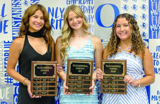 Girl’s Basketball Awards: Mariana Gallegos, Offensive MVP; Taryn Smith, Defensive MVP; Kambri Ruiz, Fighting Heart Award. (Photo Courtesy of Dusty Gorman)
