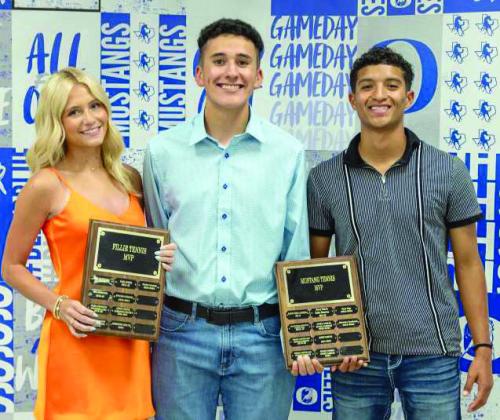 Tennis Awards: Harlow Gorman, Fillie MVP; Mustang MVP’s Ryan Vega and Sebastian Sparman. (Photo Courtesy of Dusty Gorman)
