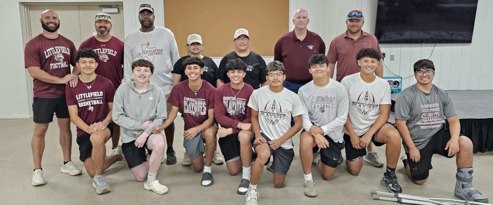 (Back L-R): Coach Nic Clarkson, Coach Jose De la Cruz, Coach Joseph Hood, Eleanor Martinez, Lisa Torres, Coach Jay Ragland and Head Coach Bo Bryant. (Front L-R): Nate Castaneda, Jacob Silvas, Jayden Barrio, Ben Castillo, Zane Champion, Jose Payan, Elijah Rodriguez and JJ Gonzales. (Staff Photo by Derek Lopez)