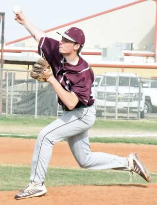 CLOSING OUT THE GAME - Littlefield sophomore, Chip Green, pitched the final two innings against the Eagles during the Wildcats’, 14-4, run rule of the Roosevelt Eagles last Saturday on the road. Green tossed three strike outs, while giving up just two walks. (Staff Photo by Derek Lopez)