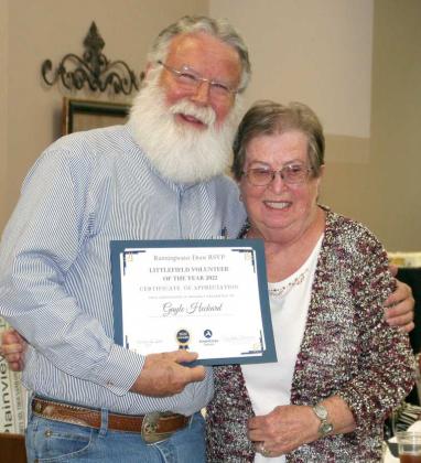The Littlefield Volunteer of the Year award went to Gayle Heckard, Lamb County Health Care Auxiliary. (Submitted Photo)