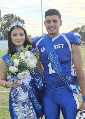Amherst’s Itzel Medrano and Joel Garcia were crowned the Amherst 2025 Homecoming King and Queen on Friday, prior to the Bulldog’s game against Dawson. (Submitted Photo)
