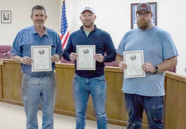 The Littlefield City Council installed the new members of the council, including District 4 Councilman Kenny Rucker, Mayor Eric Turpen and District 3 Councilman Buddy Holmes on May 6, 2025. (Staff Photo by Madison Vidales)