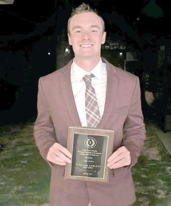 Littlefield senior, Chip Green, was honored Wednesday night at the Texas Tech Chapter of the National Football Foundation’s Scholar Athlete Awards Dinner. He was awarded a scholarship from the Doyle and Shirley Parker Family. The event was held at The Overton Hotel in Lubbock. (Submitted Photo)