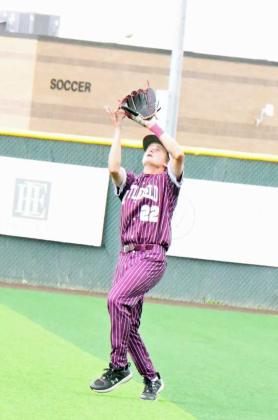 Littlefield’s Dawson Adkins catches a pop up in shallow right field for the second out in the bottom of the fifth inning of game one of the Wildcats’ Class 3A Area Play-off series on Thursday at Lubbock-Cooper High School. (Staff Photo by Derek Lopez)