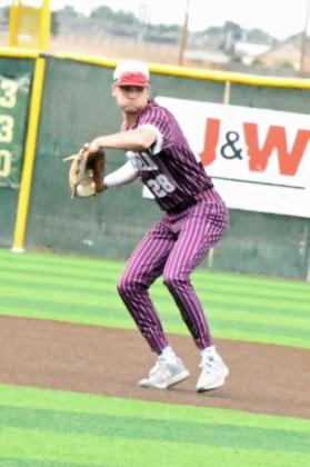 Littlefield’s Chip Green fields a ground ball at third base and throws it across the dimaond for the second out in the bottom of the seventh inning of game one of the Wildcats’ Class 3A Area Play-off series on Thursday at Lubbock-Cooper High School. (Staff Photo by Derek Lopez)