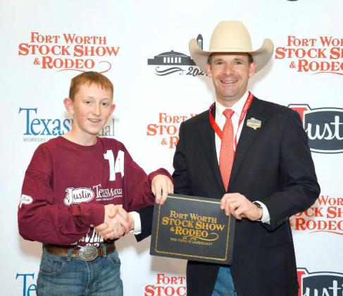 A $12,000 scholarship was recently awarded to Ryan Muller of Lamb County 4-H by the Fort Worth Stock Show &amp;amp; Rodeo’s Calf Scramble Scholarship Committee. (Submitted Photo)