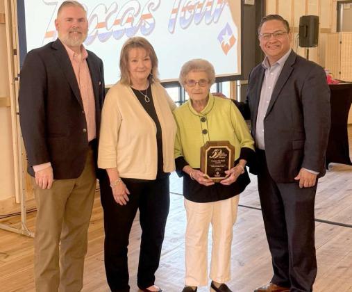 CEO of the Texas Bankers Association Chris Furlow, Board of Directors for First Federal Bank Brenda Vaught and President of First Federal Bank Dezi Vargas pose alongside 50-Year Banker Award recipient Yvonne Maxfield. (Photo courtesy of Libby Clark with the Texas Bankers Association)
