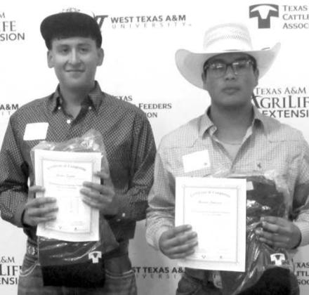 Pictured L-R: Carlos Sigala and Ricardo Gutierrez traveled to WTAMU where they successfully completed the requirements of: taking a written test, skills test, and participating in a job interview.. They received a Texas Cattle Feeders Feedyard Technician - Cattle Care Certification. (Submitted Photo)