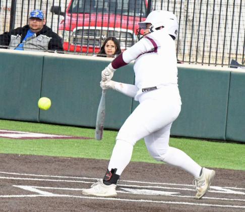 Littlefield senior, Natalia Sanchez, walks it off against Hale Center on Monday, with a homerun over the right field fence to give the Lady Cats a, 12-2, victory over the Lady Owls at Lady Cat Field. (Staff Photo by Derek Lopez)