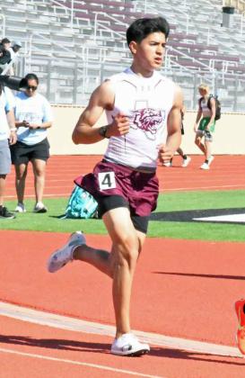 Littlefield’s Noah Villanueva, competes in the men’s 3,200-meter run at the 3A Area Track Meet at Abernathy last Thursday. He will compete at the 3A Regional Track Meet at ACU this weekend. (Staff Photo by Derek Lopez)