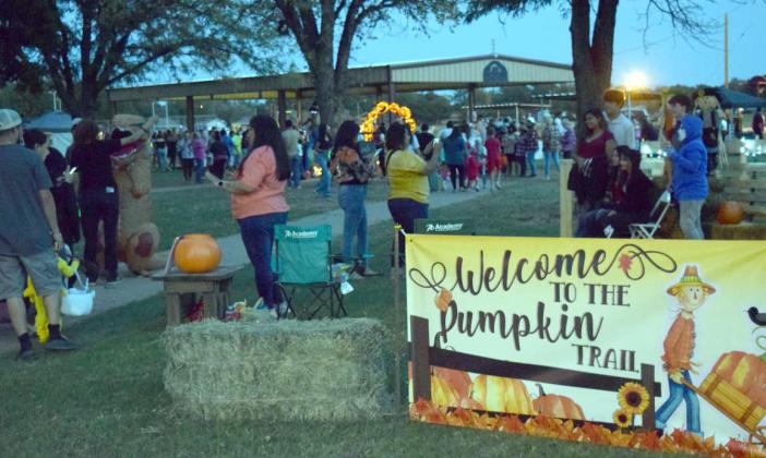 (Above) Welcome to the 2023 Pumpkin Trail at Crescent Park in Littlefield organized by the Trinity Church of Littlefield with many businesses and local organizations providing tons of entertainment and CANDY!