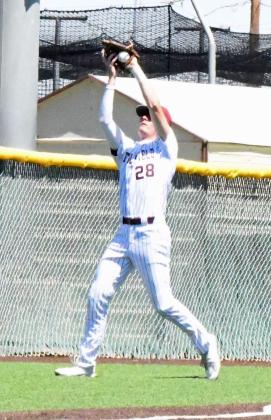 Littlefield junior, Chip Green, catchesa pop in foul territory at third base for the third out of the top of the first inning, during the Wildcats’ Game 2 loss to Shallowater in the 3A Regional Quarterfinal round of the play-offs. (Staff Photo by Derek Lopez)