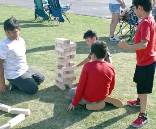 Jenga at the Primary Books, Bikes, and Burgers event on Tuesday, May 9, 2023. (Photo by Ann Reagan)