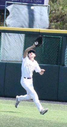 FLY OUT – Littlefield right fielder, Ethan Garcia, runs down a ball on the first-base foul line for an out, during game two of the Wildcats’ Class 3A Regional Semi-Final Series with Brock on Friday. (Staff Photo by Derek Lopez)