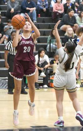 Littlefield senior, Ari Castillo, gets into the paint for a lay-up, during the second half of the Lady Cat’s road victory over Lubbock High on Tuesday. (Staff Photo by Derek Lopez)