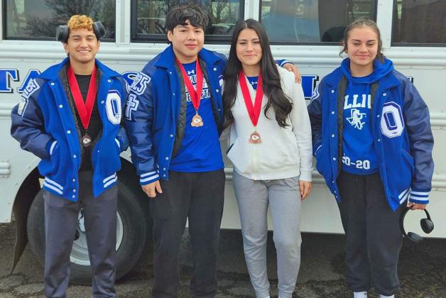 Olton’s Powerlifting team competed at the Chieftain Invitational at Friona High School last week. Jaime Reyna placed second in the 123 lb weight class, while Isaac Florentino placed third in the 181 lb weight class. Ana Maldonado placed fifth in the 132 lb weight class. All of their lifters hit personal recrds in all three lifts at the meet. (Submitted Photo)