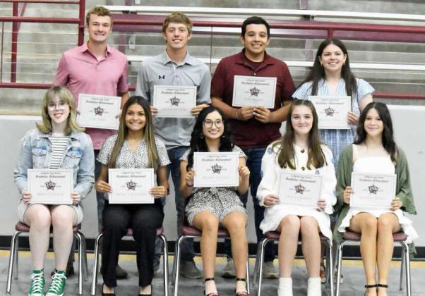 (Staff Photo by Derek Lopez) Top 10% Sophomore Class - The following students finished in the Top 10% in the sophomore Class. Chip Green, Major McNeese, Sean Ybarra, Miriam Cueto, Presley Haltom, Monica Elizondo, Brinley Acevedo, Devyn Crouch and Madison Brown. (Staff Photo by Derek Lopez)