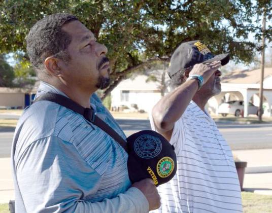 Veterans stand tall at the event honoring Littlefield veterans on Nov. 10, 2024. (Staff Photo by Madison Vidales)