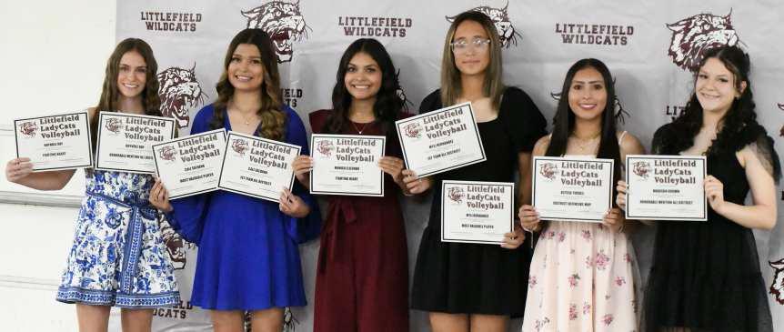 VOLLEYBALLAWARDS: Bryndle Ray, Fighting Heart Award, Honorable Mention All-District; Cali Saldana, Co-MVP, 1st Team All-District; Monica Elizondo, Fighting Heart Award; Myli Hernandez, Co-MVP, 1st Team All-District; Alyssa Torres, District Defensive MVP; and Madison Brown, Honorable Mention All-District.