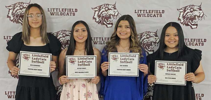 SOFTBALLAWARDS: Myli Hernandez, Fighting Heart Award; Alyssa Torres, Team MVP; Cali Saldana, Fighting Heart Award and Natalia Sanchez, Big Stick Award.