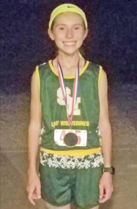 FIRST PLACE – Springlake-Earth freshman cross country runner, Taytum Goodman, collected her third first-place finish of the season this past weekend at Mae Simmons, where she finished first overall with a time of 12:00.90, helping the Lady Wolverines to a third place finish as a team. (Submitted Photo)