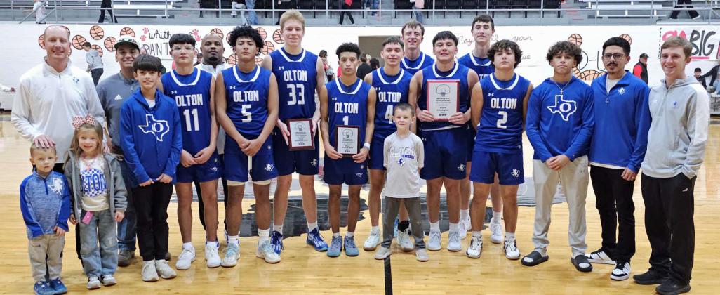 The Olton Mustangs went undefeated at the Whitharral Invitational this past weekend, taking down the host team Panthers, 69-47, in the Championship game Saturday night. Johnathan Cooper was named Offensive MVP of the Tournament and Sebastian Sparkman was named the Tournament MVP. (Staff Photo by Derek Lopez)