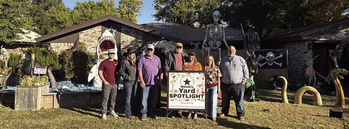 The Yard of the Week - Halloween Edition for the week of Oct. 26 through Nov. 1st was presented to Kenny and Cindy Williams on Friday, Oct. 31st. The award was presented by Marshall King and Alee McNeese, City of Littlefield; Sonny Bohannon, Shawna Wagley-Hastings and Clay Hollis, Littlefield Chamber of Commercce and Agriculture. (Submitted Photo)